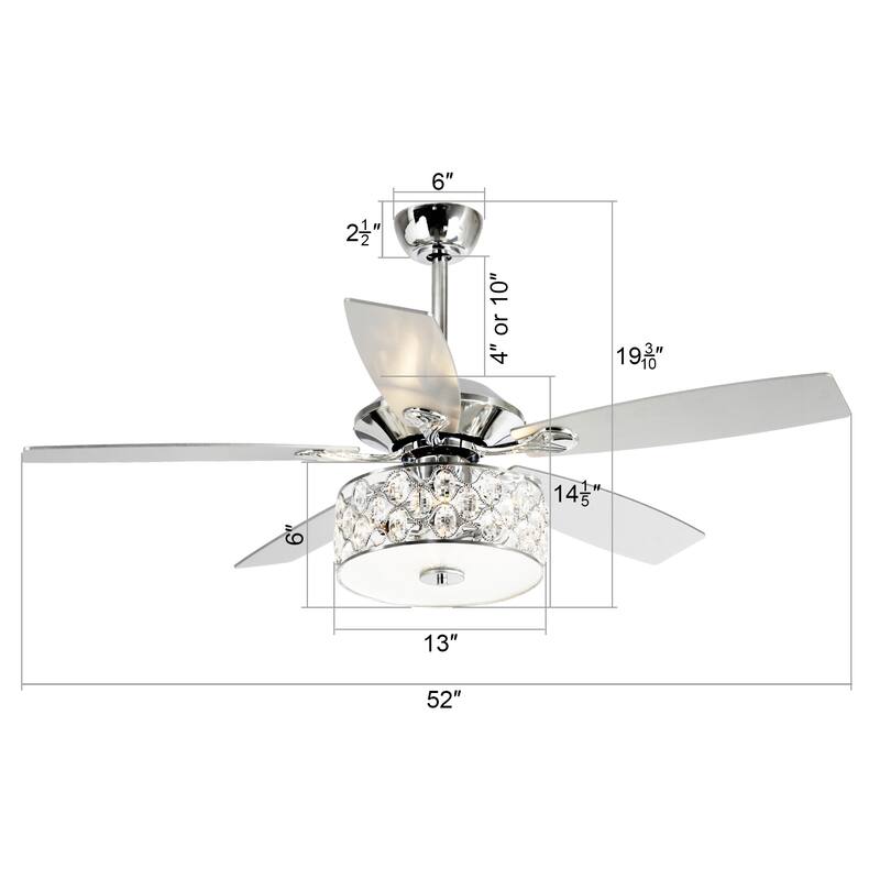 Modern Chrome 5-Blade Reversible Crystal Ceiling Fan with Remote and Light Kit - 52-in W