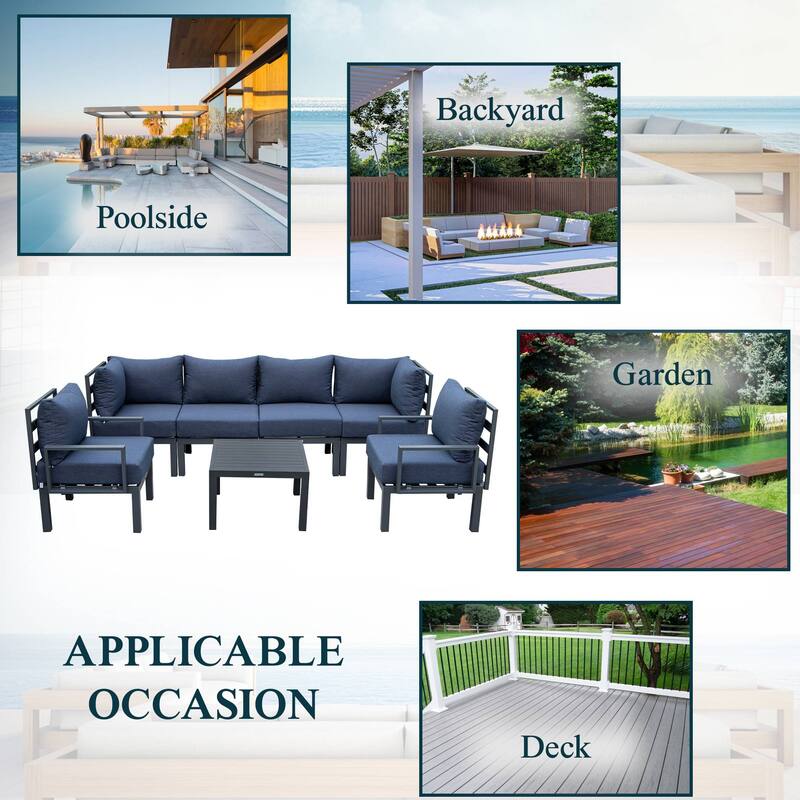 Outdoor 7-Piece Modern Patio Sectional Sofa Set Aluminum Frame W/ Coffee Table for Outdoor Summer Porch Backyard