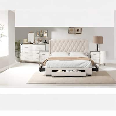 4-Pieces Bedroom Sets Queen Size Upholstered Bed