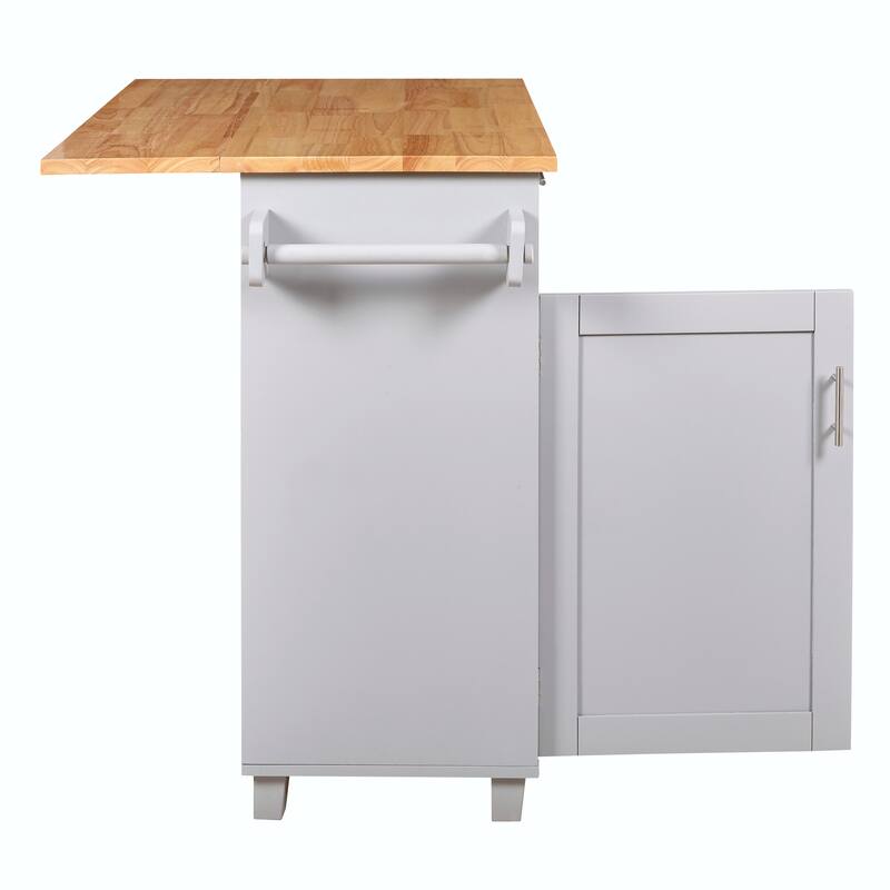 Kitchen Island with Rubber Wood Top, Spacious Drawer, Internal Storage Rack, Wheels