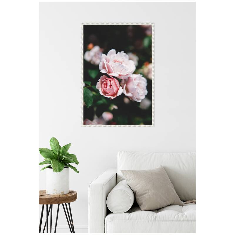 Kate and Laurel Sylvie Delicate Light Pink Rose Floral Framed Canvas by Patricia Hasz of Patricia Rae Photography