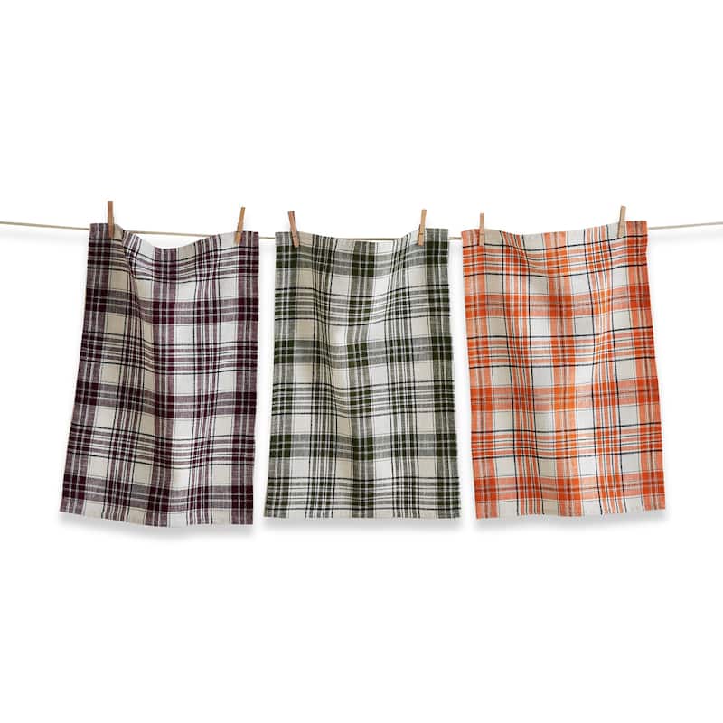 Set of 3 Autumn Plaid Dishtowels - Fall Kitchen Textiles, Cotton, Machine Wash, 26" x 18" - Perfect for Harvest Season!
