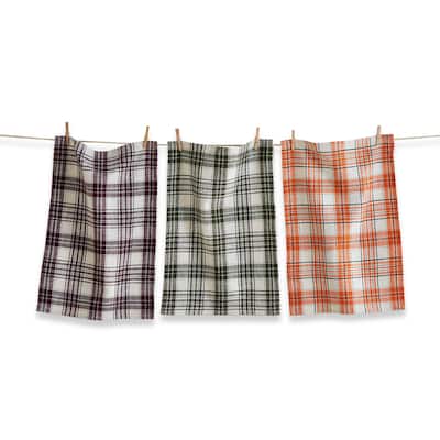 Set of 3 Autumn Plaid Dishtowels - Fall Kitchen Textiles, Cotton, Machine Wash, 26" x 18" - Perfect for Harvest Season!