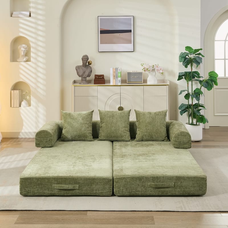 Comfy Convertible Folding Mattress Couch,Floor Sofa Bed, Chenille Floor Sofa With Armrest, Floor Sofa Lounge Couch