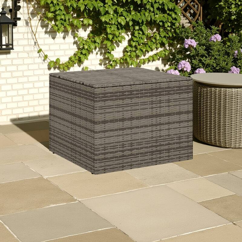 Outdoor Garden Storage Chest, Gray Poly Rattan, Powder Coated Steel