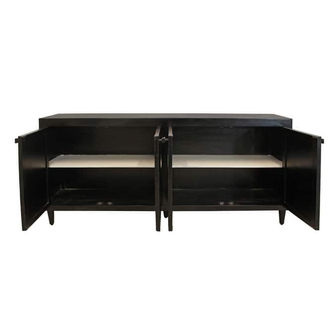 HomeRoots 82" Black Distressed Solid Wood Sideboard with Four Doors - 82.00 in. x 38.00 in. x 18.00 in.