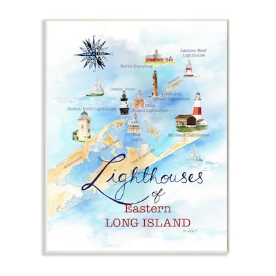 Stupell Industries Nautical Map of Eastern Long Island Lighthouses Wood Wall Art - White