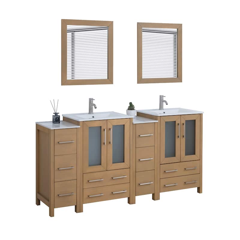 Vanity Art 72 in. Double Sink Bathroom Vanity with Top and Mirrors - 72 X 18.1 X 35.8