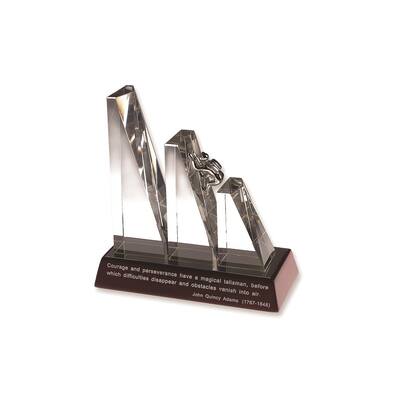 Curata Climbing Man Metal Figure Crystal Mountains Mahogany Finish Wood Base Inspirational Desk Sculpture/Award