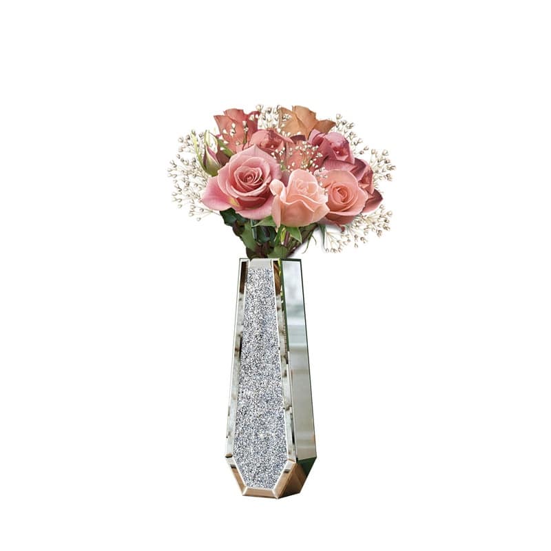 Glam Tall Crushed Diamond Floor Vase Crystal Silver for Home Decor