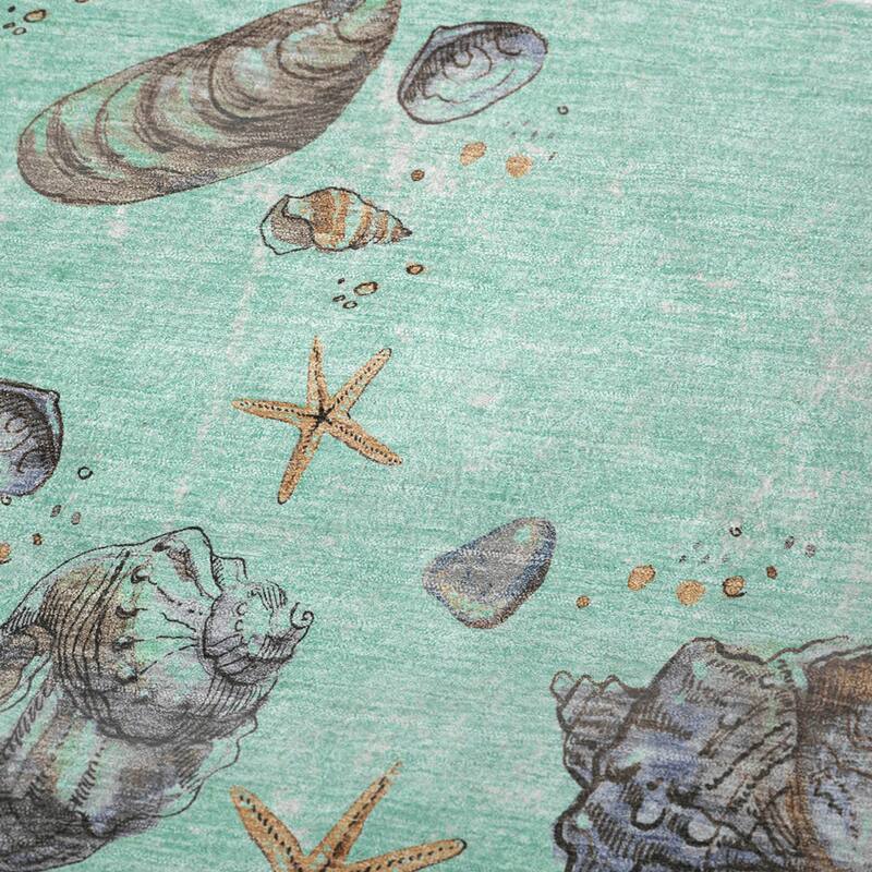 Premium Machine Washable ASB188 Seashell Border Sherpa Throw Blanket