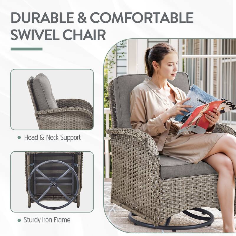 Pocassy 5/7 Piece Sofa Swivel Chair Ottoman with Fire Pit Table