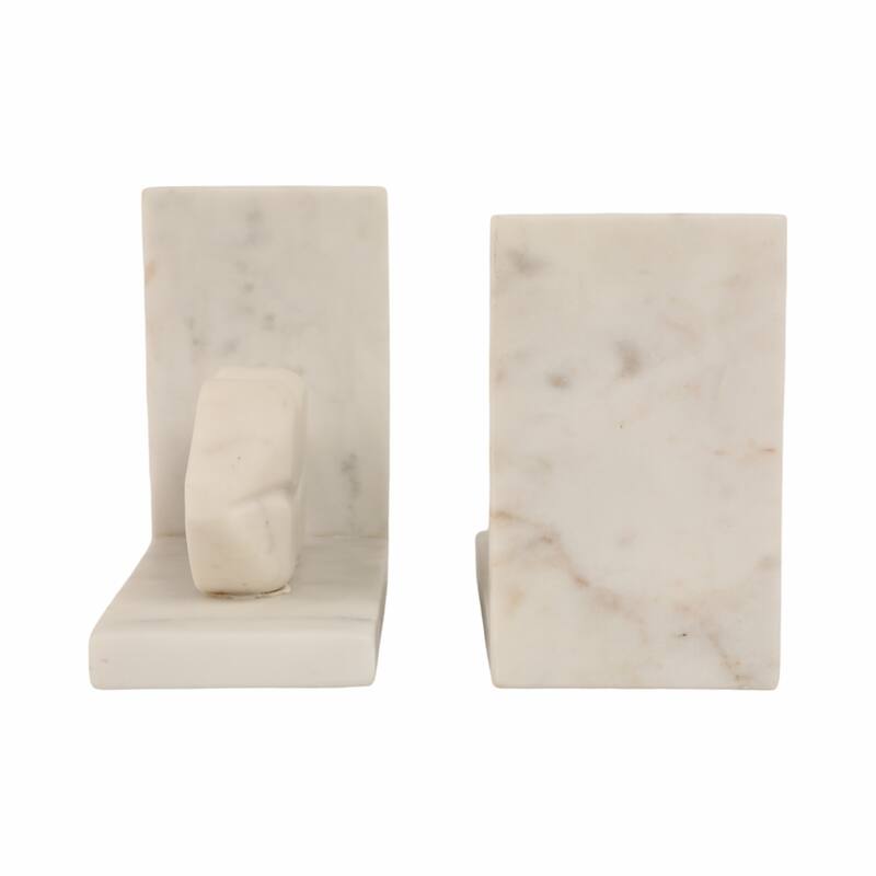 Modern Marble Lips on Base Decorative Bookends - Set of 2, 6", White - 6.0"