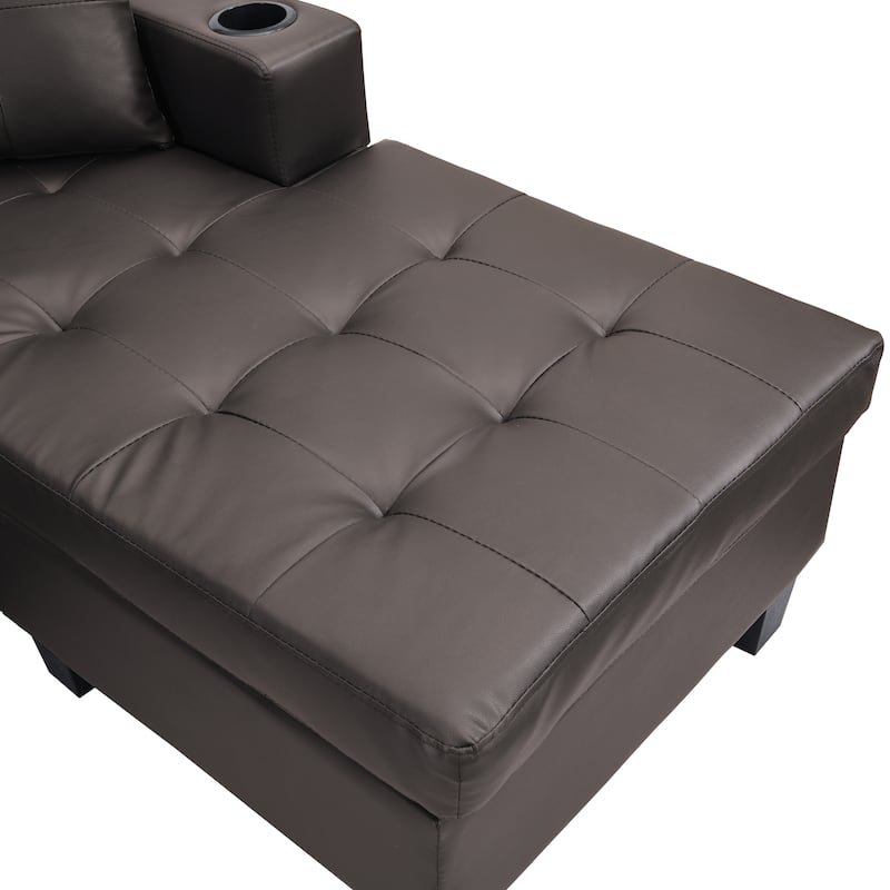 Brown 96.06'' PU Upholstery 4-Seater Sofa Set with Chaise