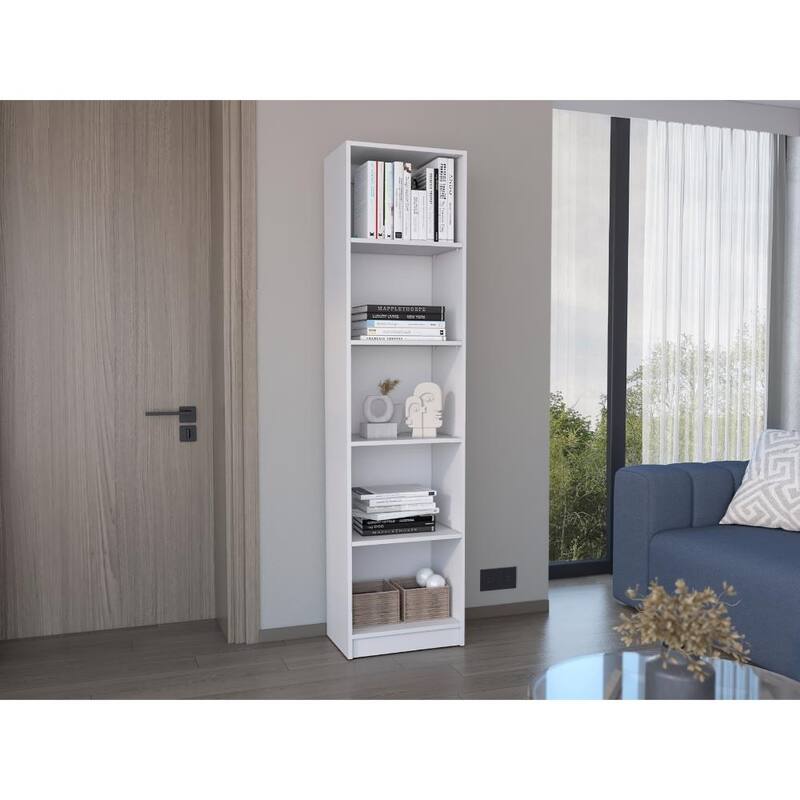 TUHOME Home Multi-Tier Slim Bookcase - 5-Shelf 18"W - White