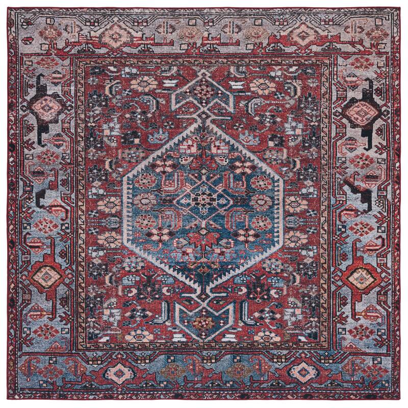 SAFAVIEH Tucson Machine Washable Slip Resistant Tamaki Traditional Rug - 6' Square - Rust/Blue