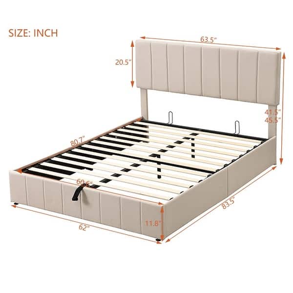 dimension image slide 0 of 2, Upholstered Platform Bed with a Hydraulic Storage System