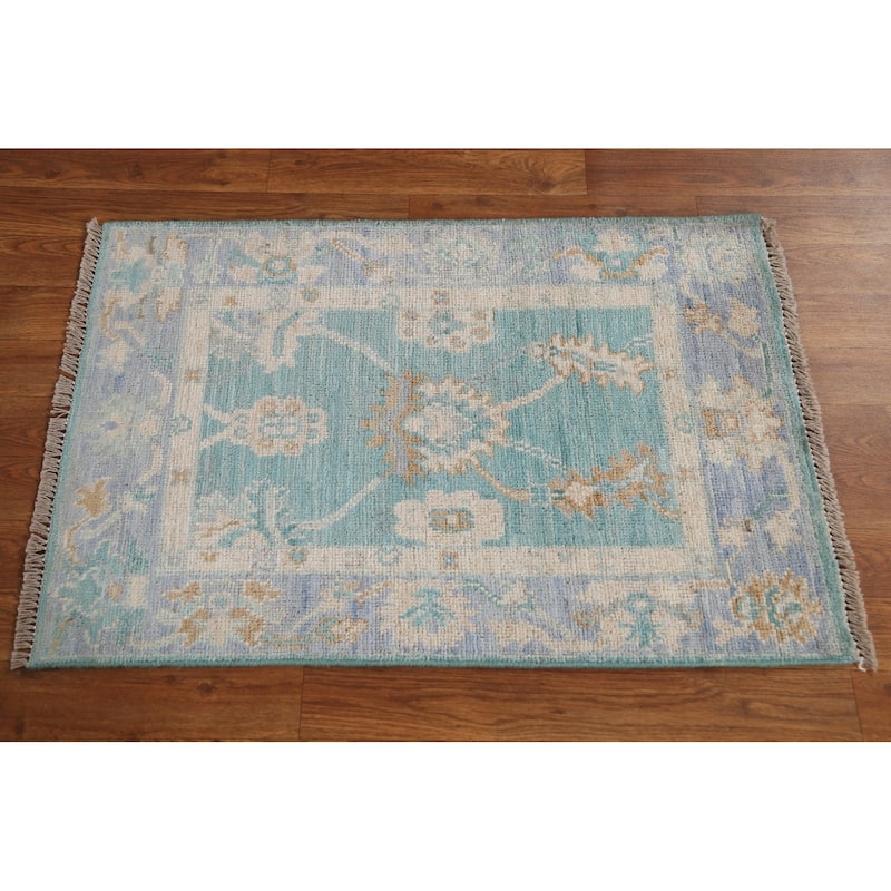 Hand Knotted Oriental 100% Wool Carpet Transitional Floral Navy Blue & Blues Oushak Area Rug - 2' 11'' X 2' 0''