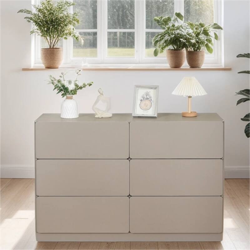 Wood Drawer Dresser Cabinet with Six Drawers - Light Gray