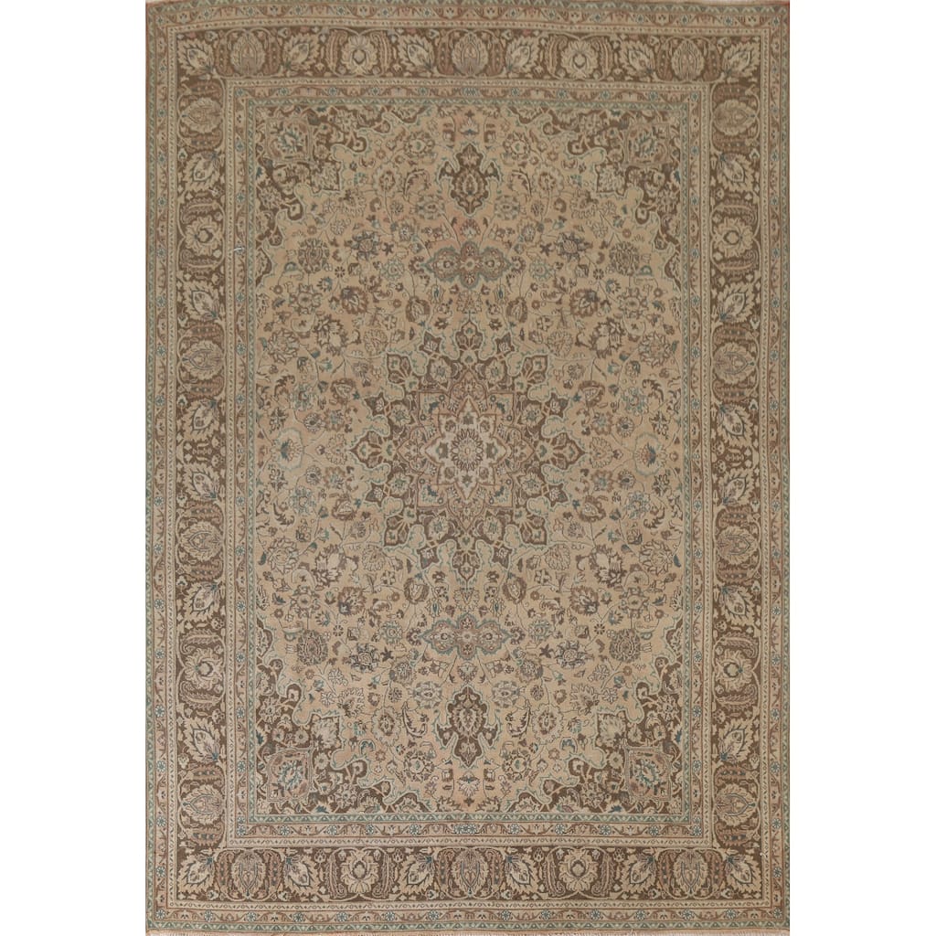 Hand Knotted Oriental 100% Wool Carpet Traditional Floral Oranges & Rust Mashad Area Rug - 12' 4'' X 9' 5''