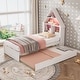preview thumbnail 1 of 16, 85.20" Wood Frame Twin Trundle Bed with Bookcase Headboard and Led Light White+Pink