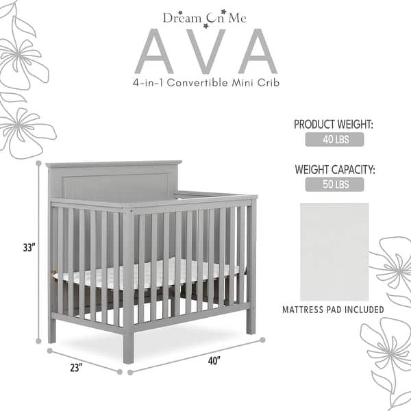 Dream On Me Ava 4-in-1 Convertible Mini Crib