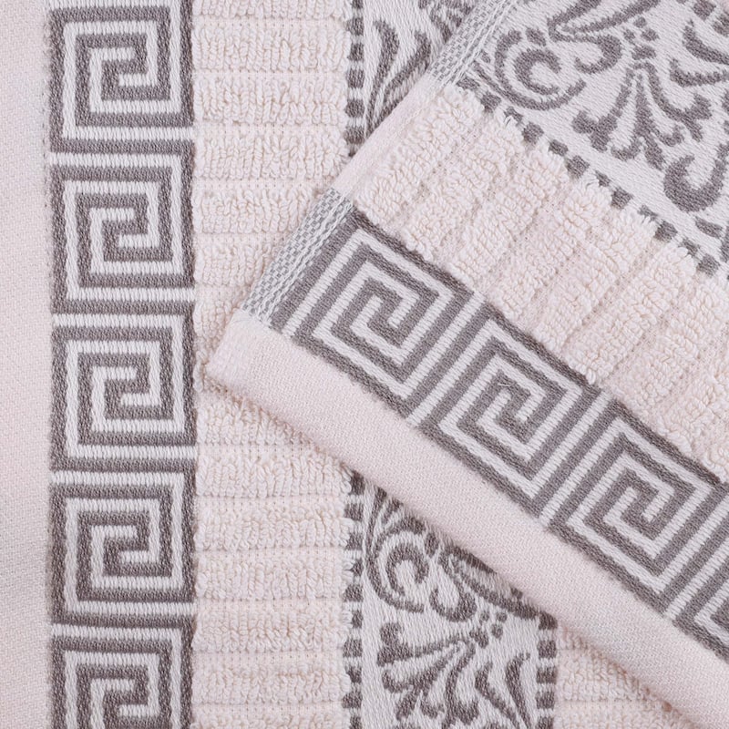 Superior Athens Cotton Floral Border Greek Key 8-Piece Towel Set