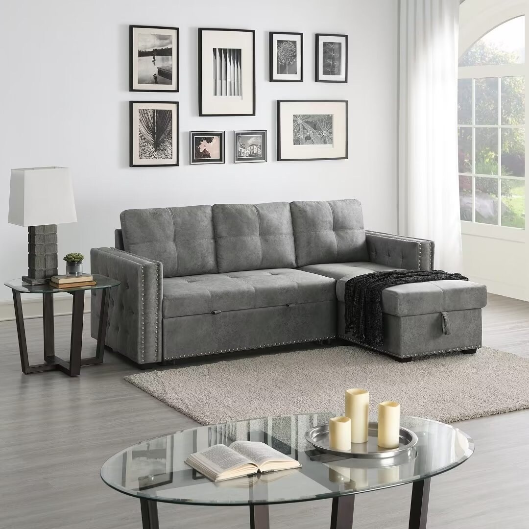 Morden Fort Reversible L Shaped Sofa Bed with Storage Velvet