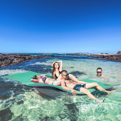Soozier 12.5' x 5' Lily Pad Floating Mat with Cup Holder Table , 3-Layer Portable Water Mat Float Dock