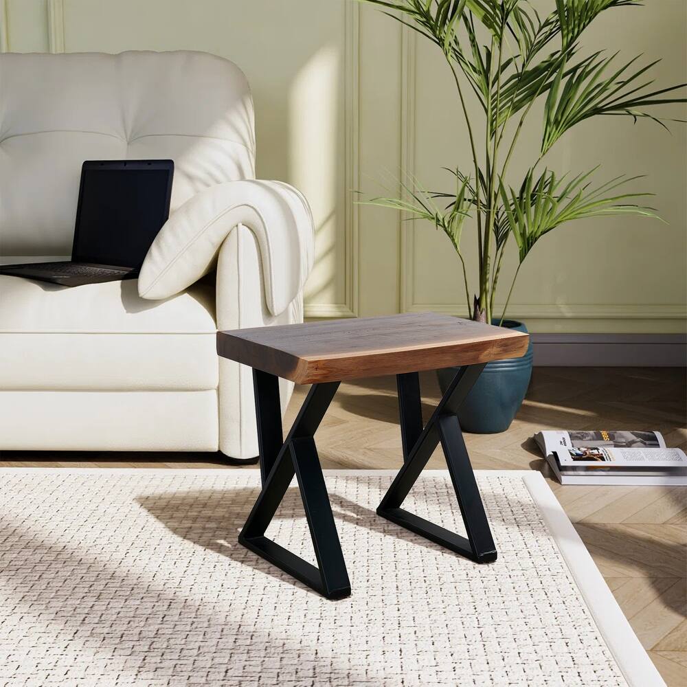 Greenage Pieced Teak Rectangle Bench Rustic Metal Seating Chair