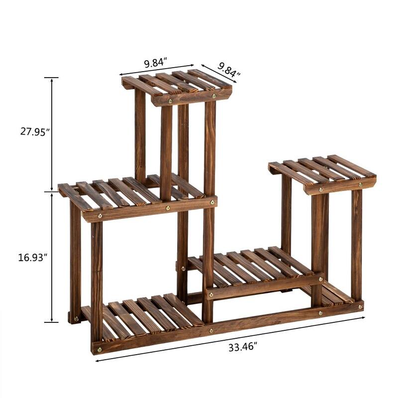 4-Story 7-Seat Multi-Function Carbonized Wood Plant Stand