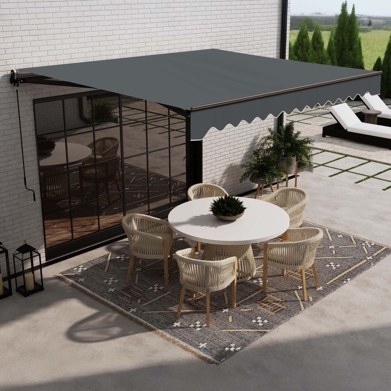 ALEKO Caribbean Manual Retractable Patio Awning - Black Frame - Charcoal Gray - 10 x 8 Feet