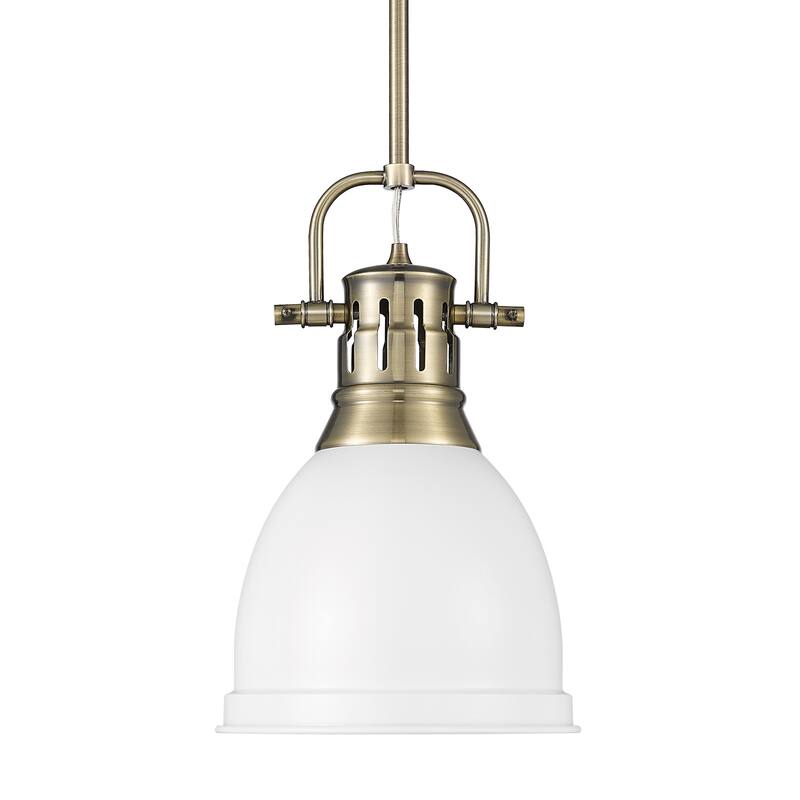 Yep by Golden Lighting Duncan 1-light 9in Rod Hung Pendant in Aged Brass and Matte White shade