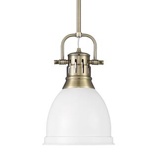 Yep by Golden Lighting Duncan 1-light 9in Rod Hung Pendant in Aged Brass and Matte White shade