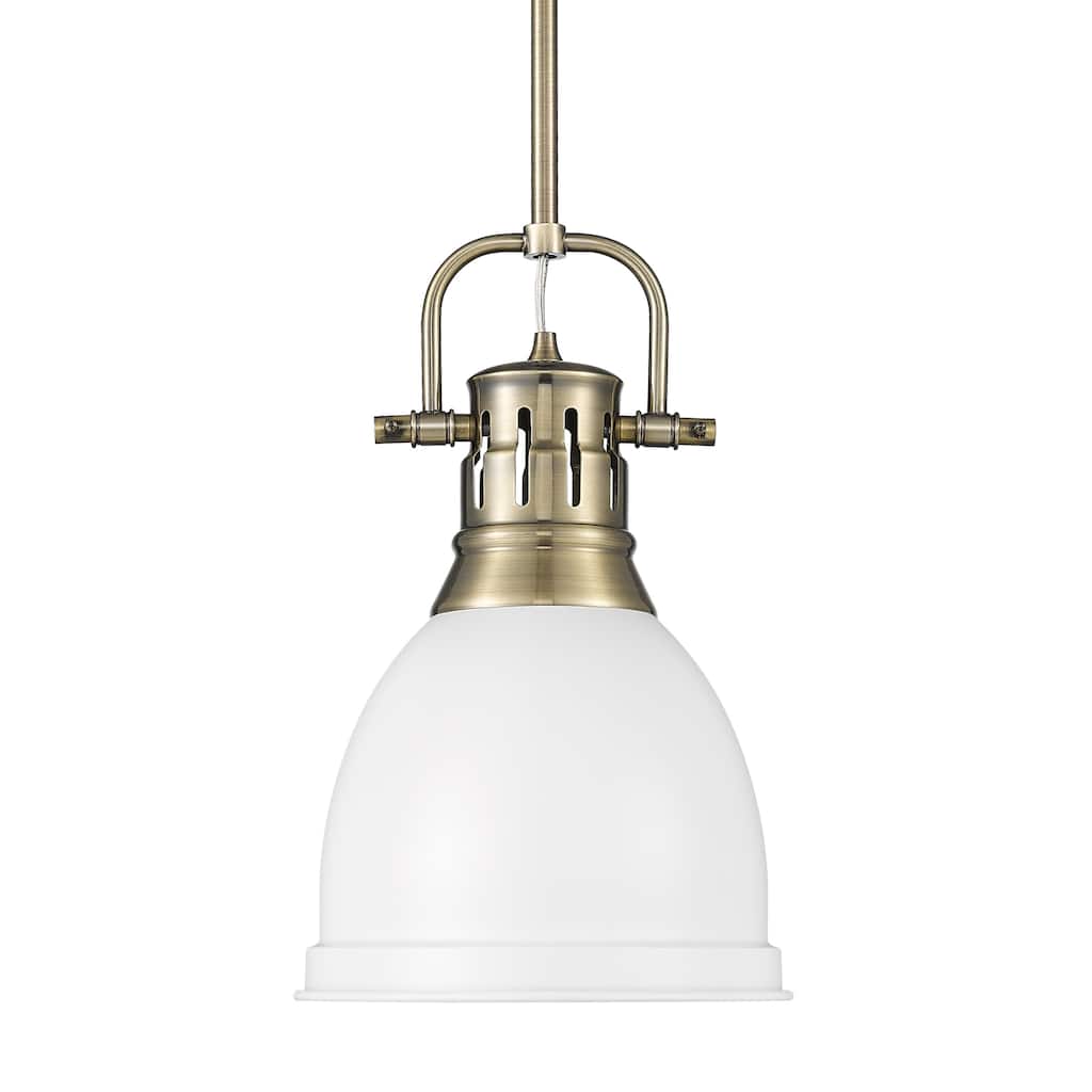 Yep by Golden Lighting Duncan 1-light 9in Rod Hung Pendant in Aged Brass and Matte White shade