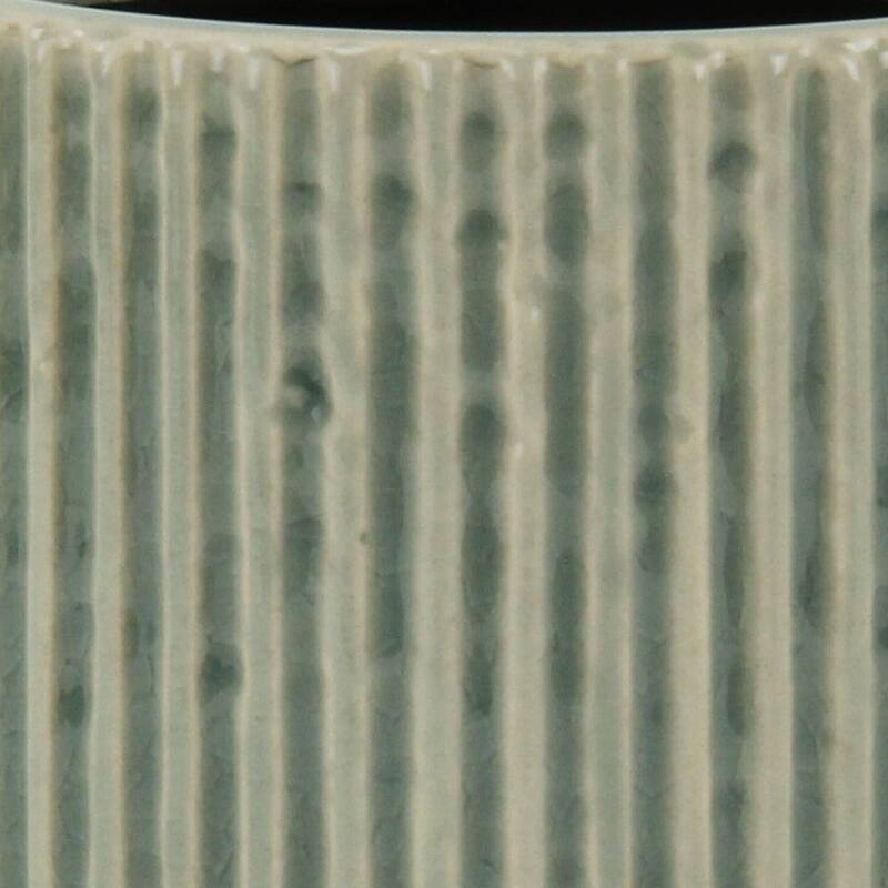 HomeRoots Green Ceramic 35 Ounce Striped Round Distressed Pot Planter - 4.25 in. x 4.00 in. x 4.25 in.