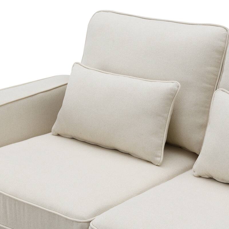 104" modern linen four seater sofa with armrest pockets