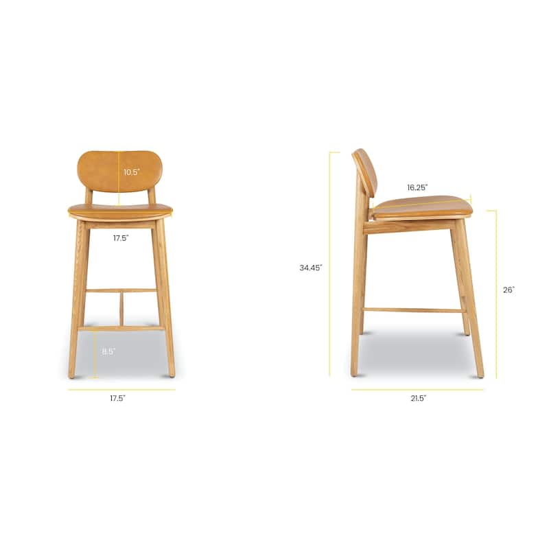 Poly and Bark Bonato Leather Counter Stool - Solid Wood Frame