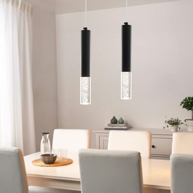 1-Light Single Cylinder LED Pendant Light, Classic Semi Flush Mount Chandelier for Kitchen Island Dining Room - N/A - Matte Black