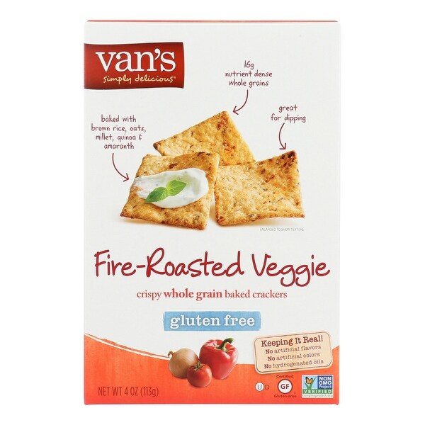 Van's Natural Foods Gluten Free Crackers - Fire Roasted Veggie - Case of 6 - 4 oz.