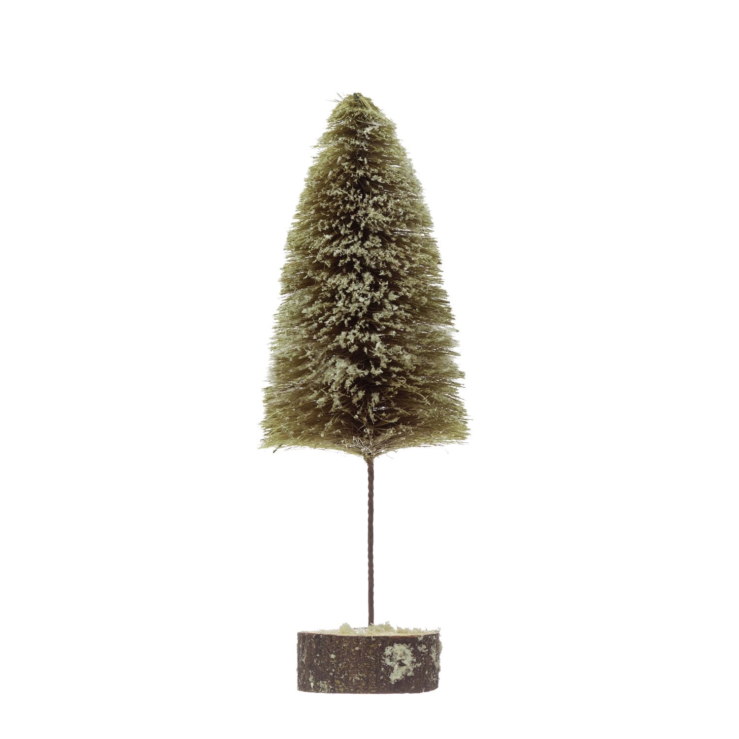 Sisal Bottle Brush Tree with Wood Slice Base with Snow Finish