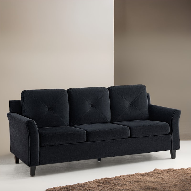 Stylish Sofa Combo: Chesterfield Sofa with Rolled Arms and Button Tufted Flared Arms Microfiber Couch for Small Spaces