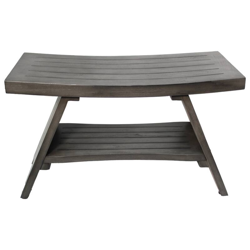 CoastalVogue Serenity Antique Gray 30" Teak Shower Bench with Shelf - 30