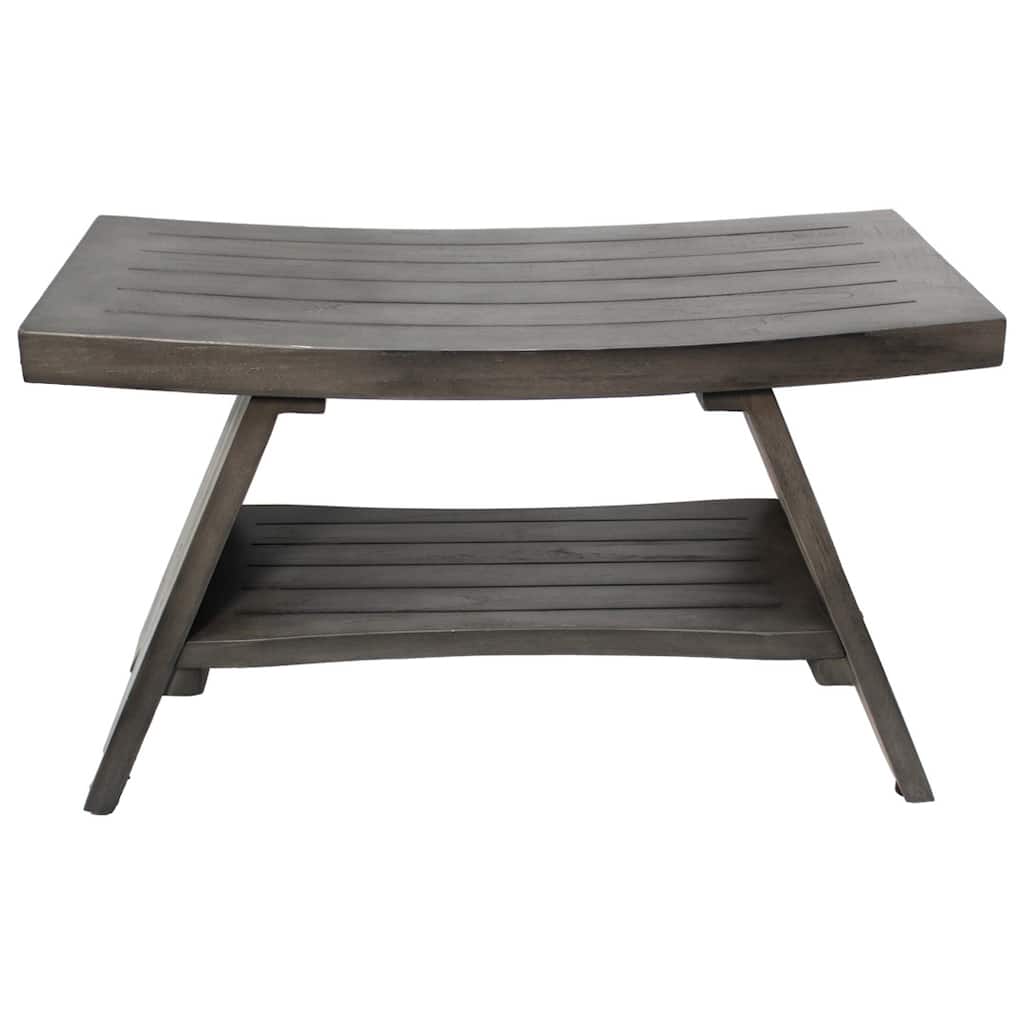 CoastalVogue Serenity Antique Gray 30" Teak Shower Bench with Shelf - 30