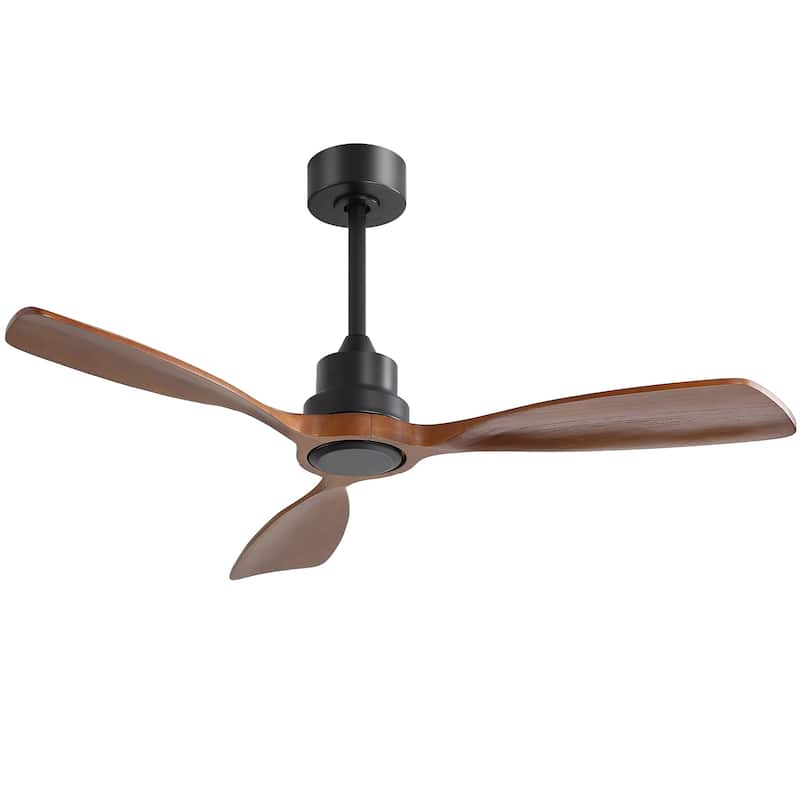 Sofucor 48 Inch Ceiling Fan with Light and Remote,Solid Wood Blades Low Profile,Smart Optional Work with Alexa/Google/App - Remote Control - Black with Brown-Without Light