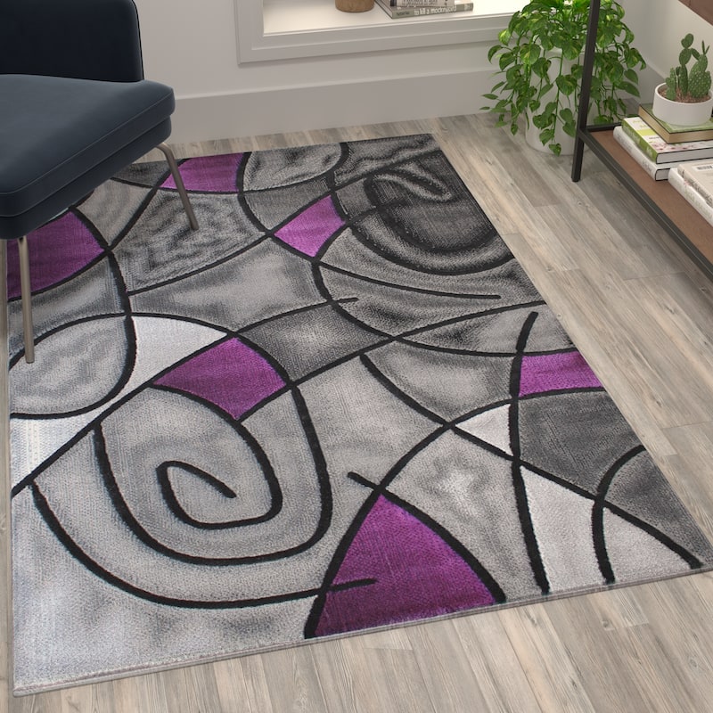 Modern Olefin Accent Area Rug - Abstract Pattern - 3' x 5' - Purple
