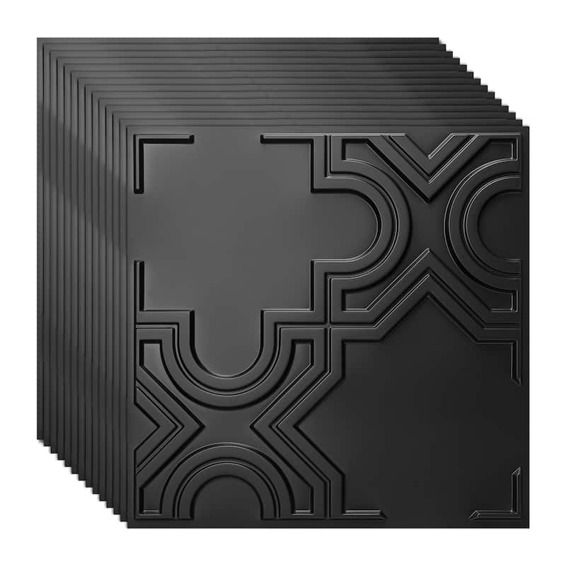 Art3d 3D PVC Ceiling Tiles, 3D Wall Panels, 2x2 ft. (pack of 12) - Black