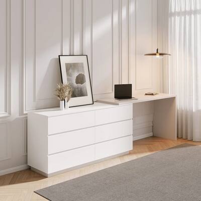 Modern Home Office Expandable Dresser Desk Combo with 6 Drawers