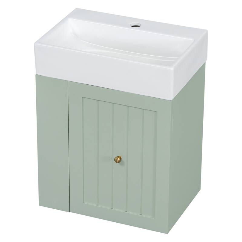 Roomfitters 20" Wall-Mounted Bathroom Vanity with Sink, MDF Floating Cabinet with Drawer & Side Shelf