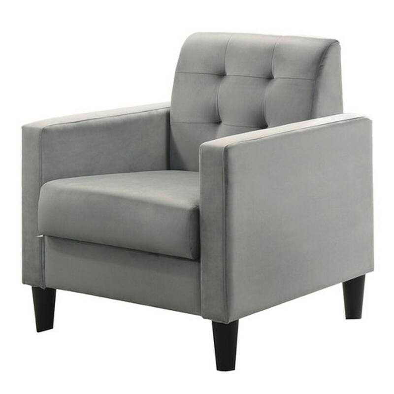 Oz Living Room Set with 2 Velvet Armchairs, Wood Accent End Table, Gray
